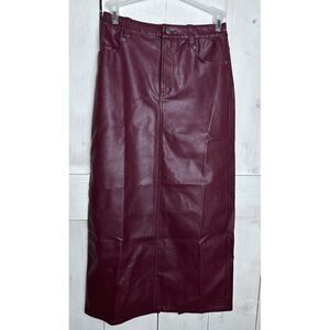 Free People Women's City Slicker Vegan Leather‎ Maxi Skirt Red Wine Size 0 NWT